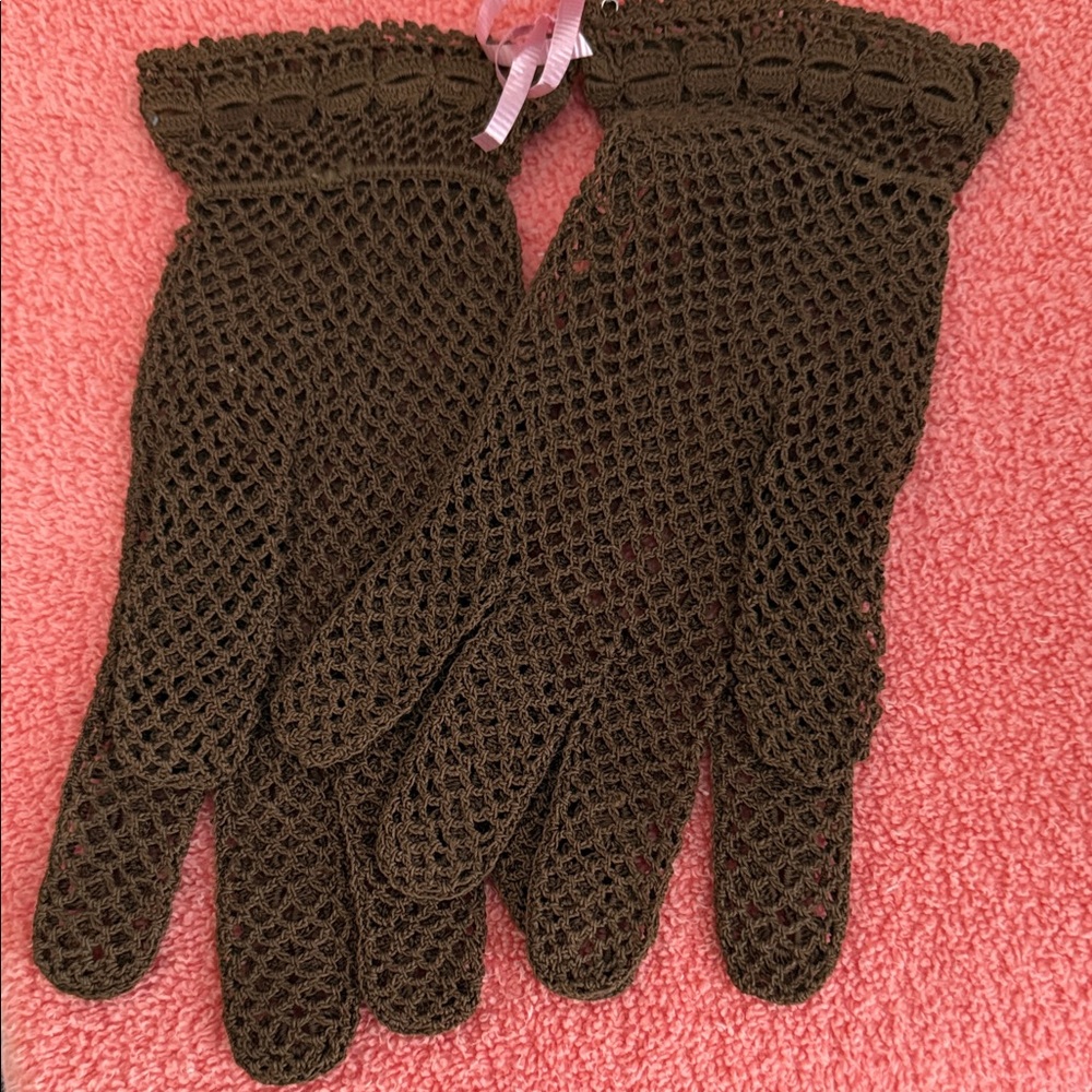 Unique Vintage Brown Crochet Gloves